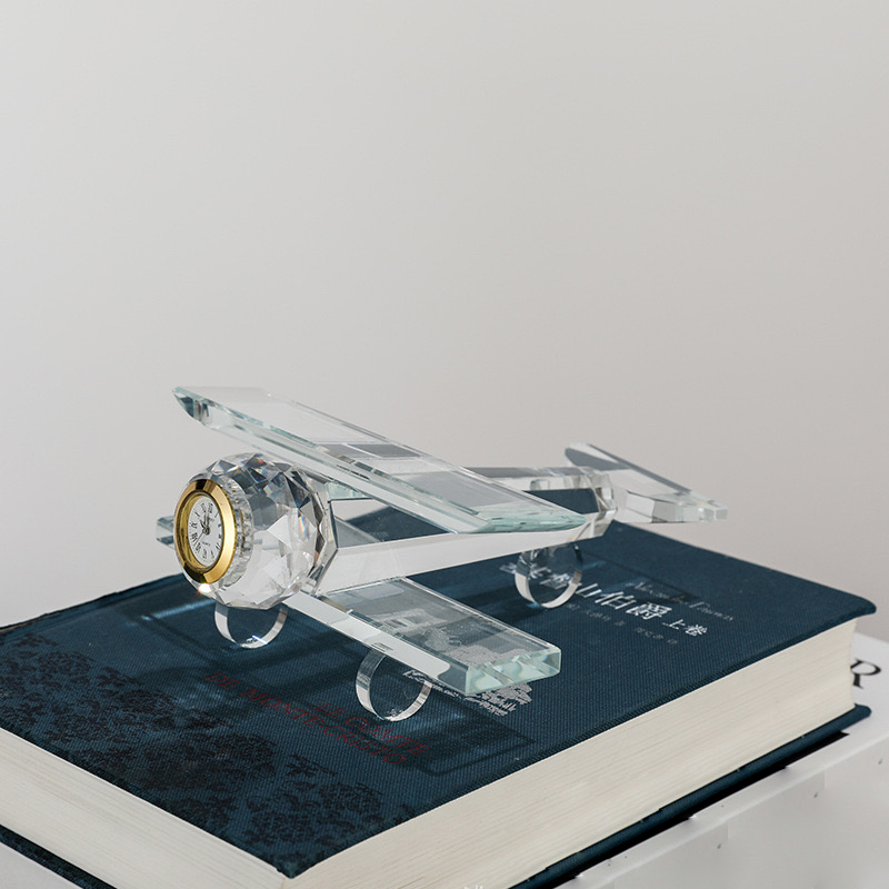 Noble Manufacturer Crystal Airplane Clock Business Gift Customized Bespoke Logo Office Decoration Trophy Award Hand Craft Desk Gift