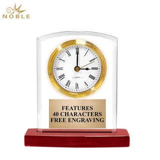 Noble Manufacturer Crystal Glass Clock Business Gift Customized Bespoke Logo Office Decoration Trophy Award Hand Craft Tabletop clock