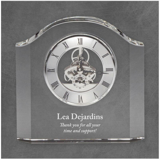 Noble Crystal Glass Clock Business Gift Customized Bespoke Logo Office Decoration Trophy Award Tabletop clock
