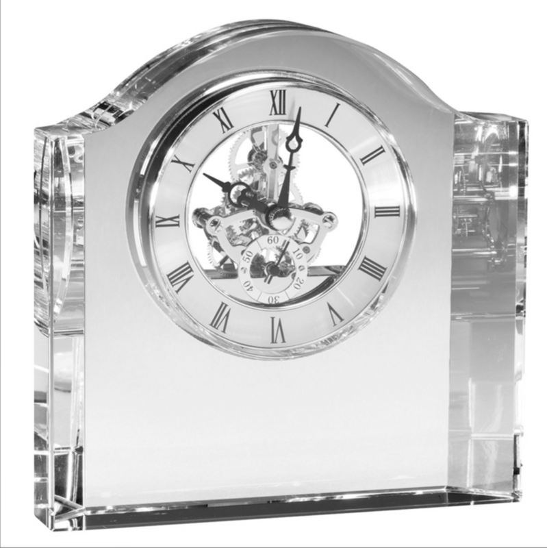 Noble Crystal Glass Clock Business Gift Customized Bespoke Logo Office Decoration Trophy Award Tabletop clock