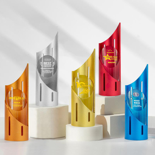 High Quality Customized Gold Silver Bronze Red Metal Tower Building Business Gift Custom Logo Achievement Trophy Awards