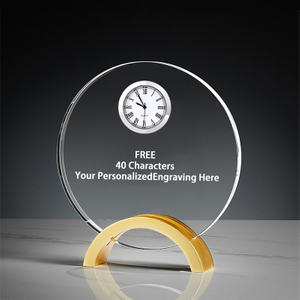 Noble Manufacturer Crystal Glass Clock Business Gift Customized Bespoke Logo Office Decoration Trophy Award Hand Craft Desk Gift