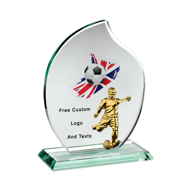 Noble Manufacturer Wholesale Cheap Glass Plaque With Custom Printing Logo UK Gift Personalized Hand Crafts Soccer Trophy Award