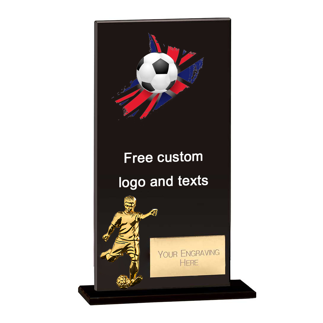 Noble Manufacturer Wholesale Cheap Glass Plaque With Custom Printing Logo UK Gift Personalized Hand Crafts Soccer Trophy Award