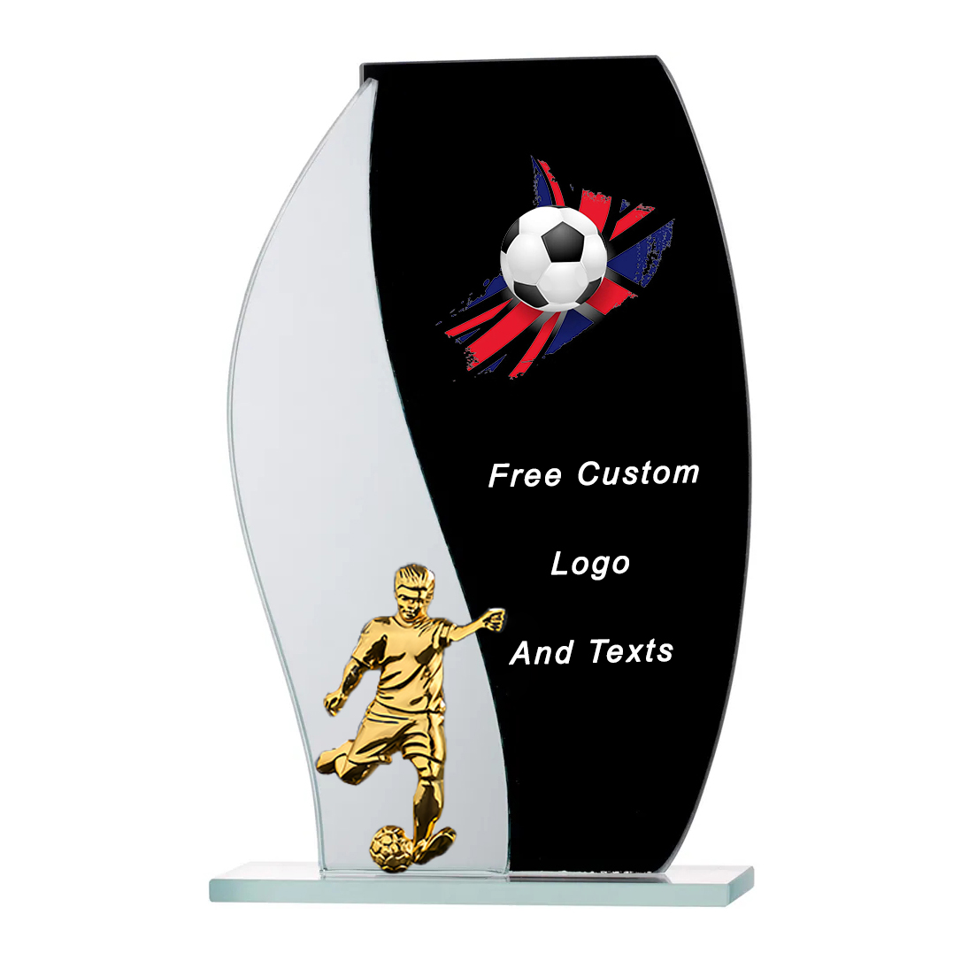 Noble Manufacturer Wholesale Cheap Glass Plaque With Custom Printing Logo UK Gift Personalized Hand Crafts Soccer Trophy Award