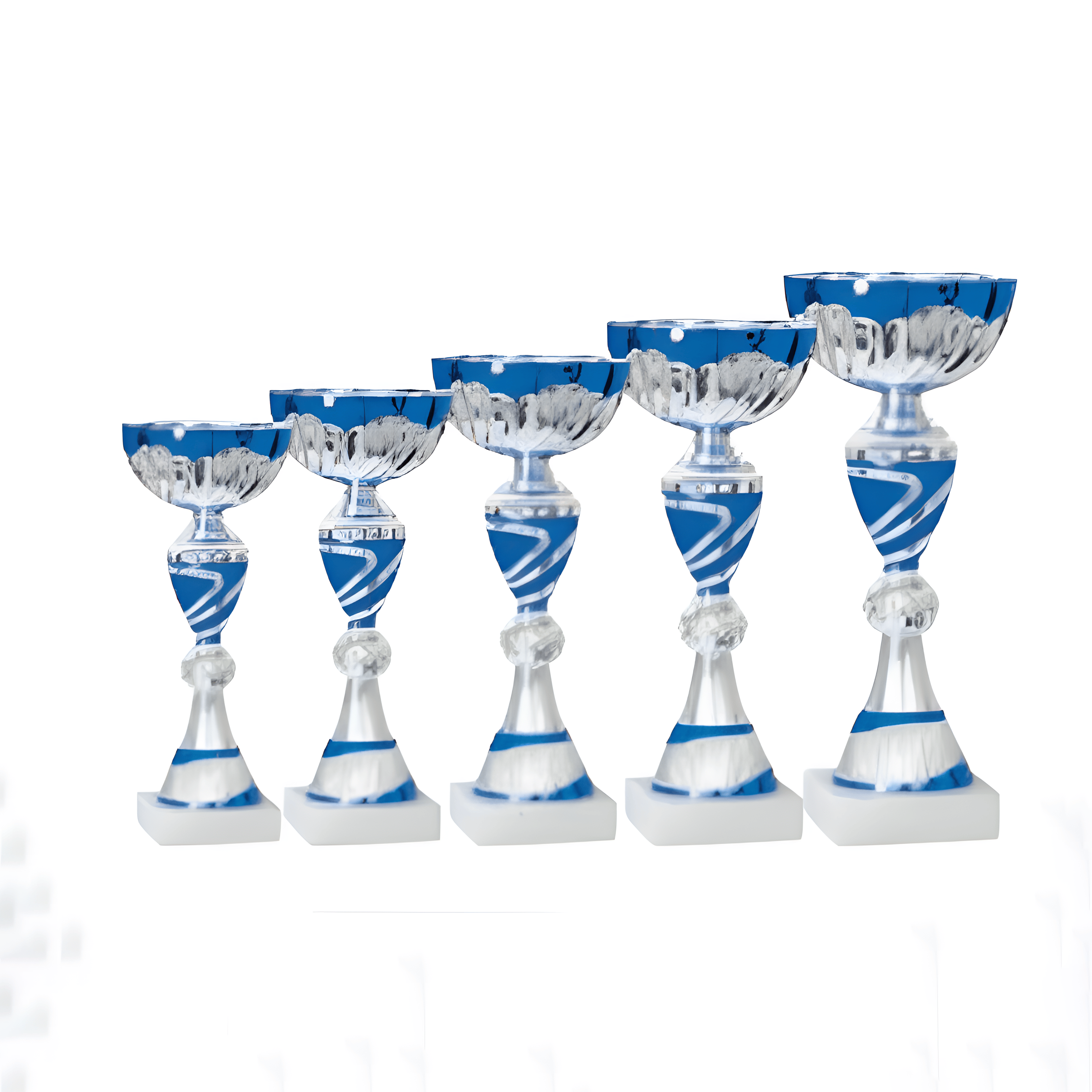 2024 New Design Different Size Custom Made Marble Base Sports Golf Soccer Basketball Marathon Custom Logo Blue Silver Metal Trophy Cup 