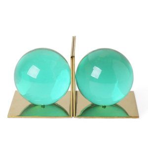 Noble Manufacturer Transparent Crystal Green Ball Achievement Custom Bespoke Logo Business School Office Desk Gift Hand Craft Bookend