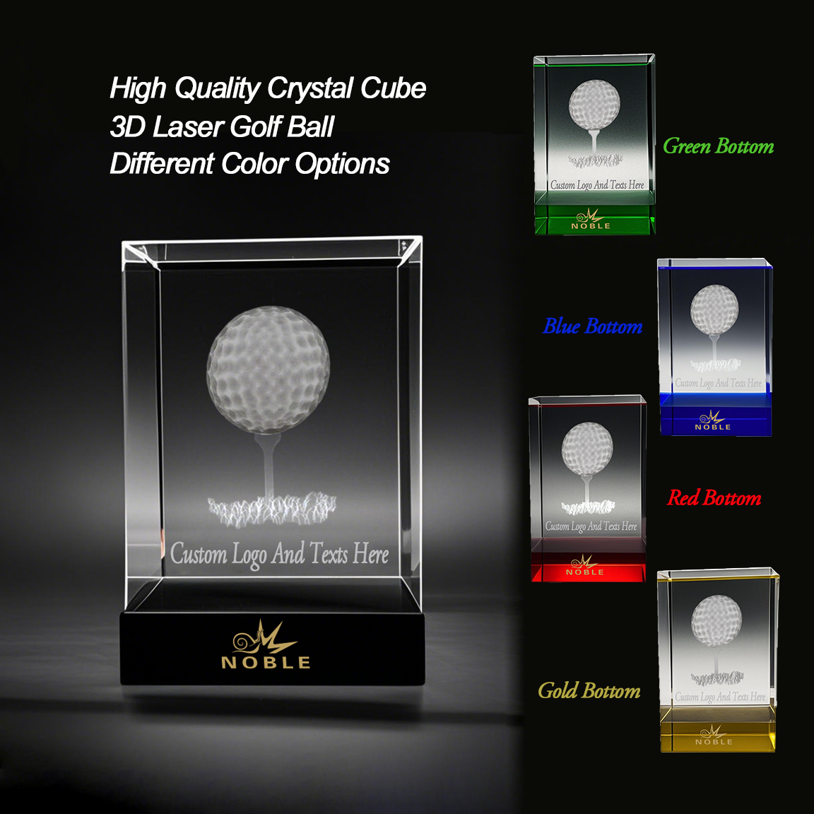 Noble High Quality 3D Laser Crystal Cube Golf Ball Golfer Sports Awards Custom Bespoke Logo Golf A Hole in One Trophy 