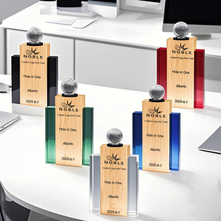 Noble High Quality Crystal Cube Golf Ball Golfer Sports Awards Custom Bespoke Logo Golf A Hole in One Trophy Awards