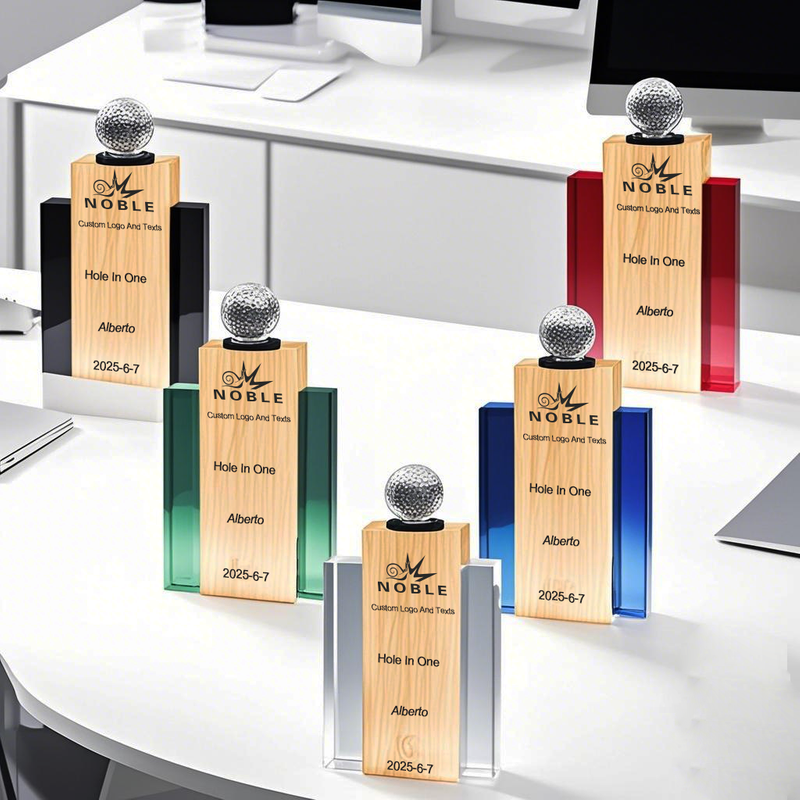Noble High Quality Crystal Cube Golf Ball Golfer Sports Awards Custom Bespoke Logo Golf A Hole in One Trophy Awards