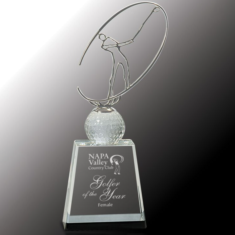 Noble High Quality Gold Silver Bronze Metal Figure With Crystal Business Gift Sports Awards Custom Bespoke Logo Golf A Hole in One Trophy Hand Craft