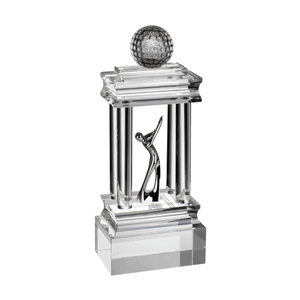 Noble High Quality Crystal Golf Ball with Silver Metal Golf Figure Business Gift Sports Awards Custom Bespoke Logo Golf A Hole in One Trophy Hand Craft
