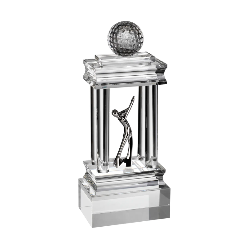 Noble High Quality Crystal Golf Ball with Silver Metal Golf Figure Business Gift Sports Awards Custom Bespoke Logo Golf A Hole in One Trophy Hand Craft