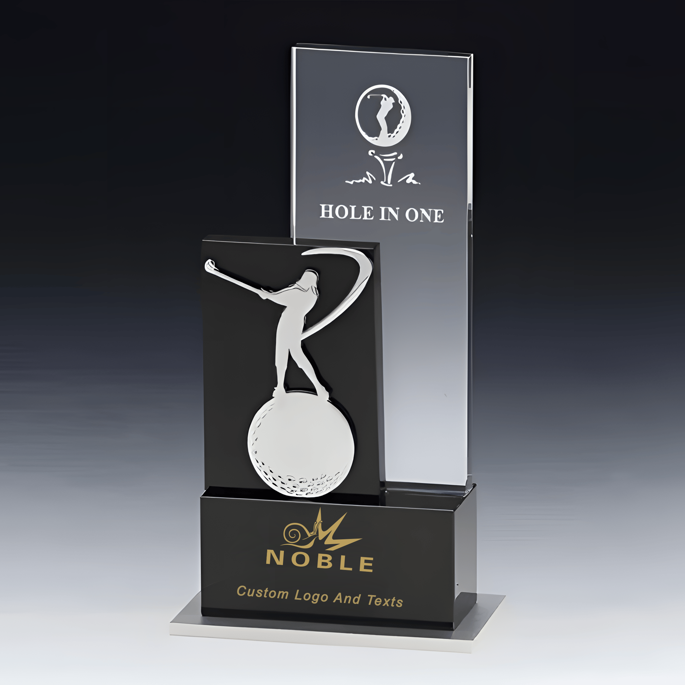 Noble High Quality K9 Crystal Business Gift Sports Awards Custom Bespoke Logo Golf A Hole in One Trophy Hand Craft