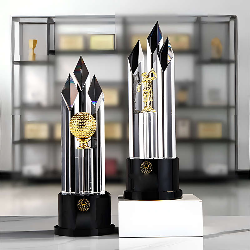 Noble High Quality K9 Crystal Business Gift Sports Awards Custom Bespoke Logo Golf A Hole in One Trophy Hand Craft