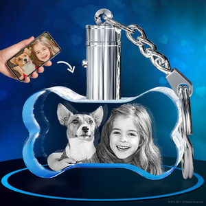 Noble Crystal Bone With 3D Laser Engraving Picture Inside Pet Gift LED Key Chain