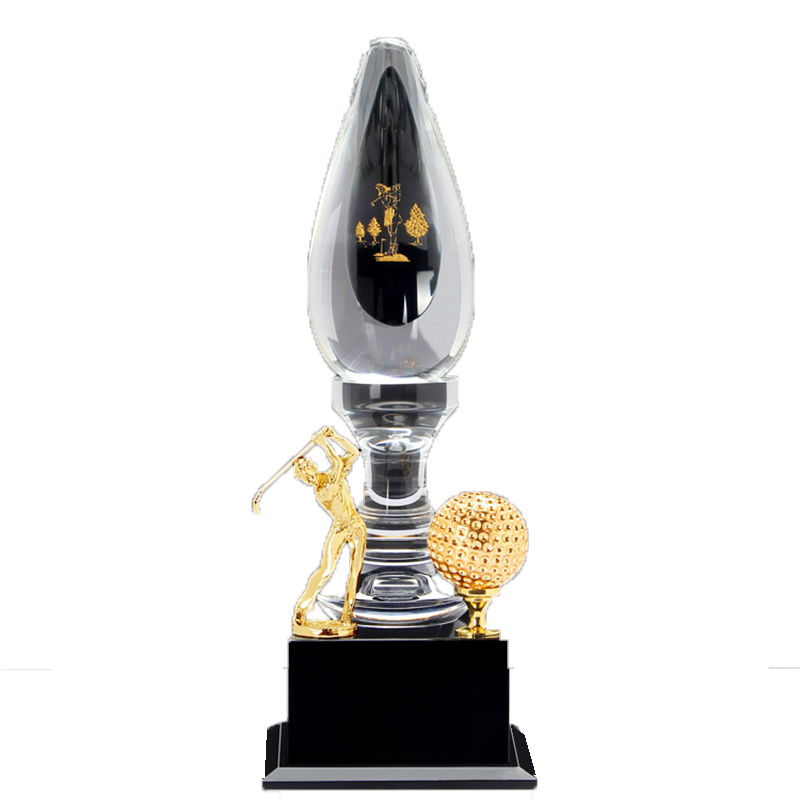 Noble K9 Crystal With Metal Figure Ball Business Gift Sports Awards Custom Bespoke Logo Golf A Hole in One Trophy Hand Craft