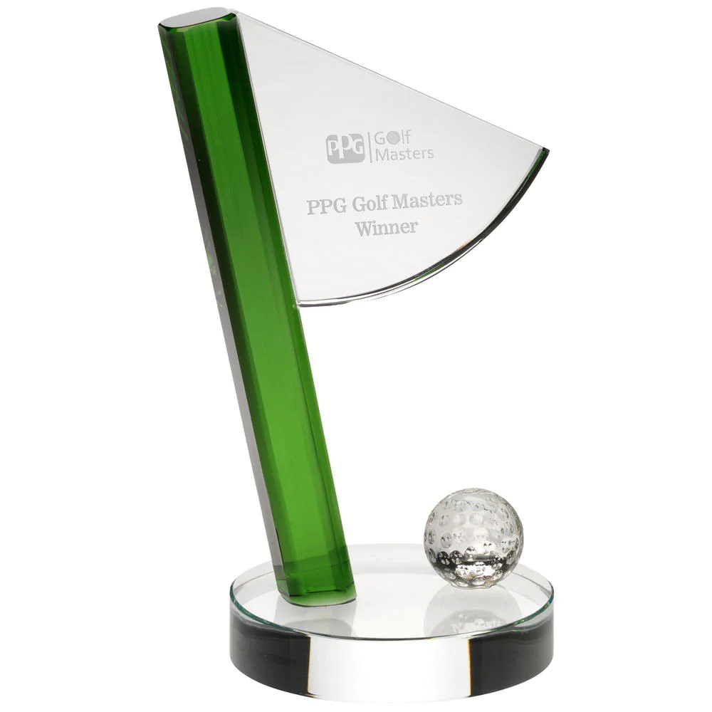 Noble Manufacturer Golf Flag Crystal Glass Outdoor Sports Gift Customized Personalized Bespoke Logo Golf Trophy Award Hand Craft