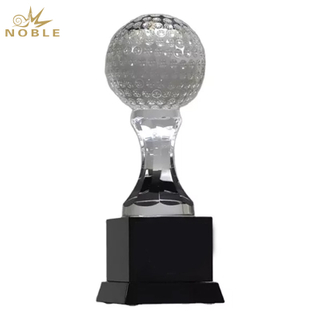 Noble Crystal Golf Ball And Crystal Column On Metal Base Golf Trophy Award
