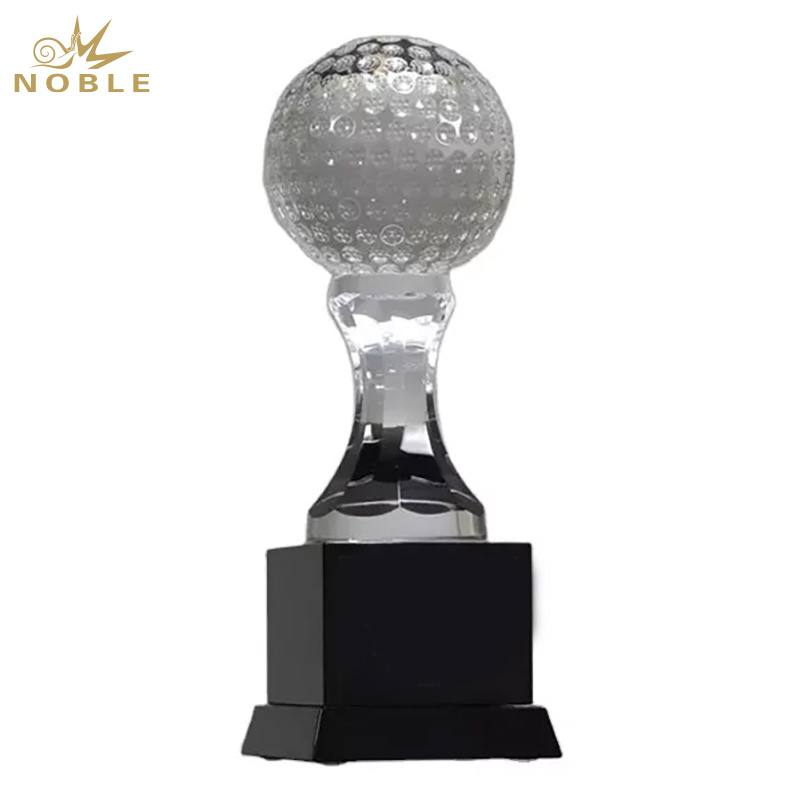 Noble Crystal Golf Ball And Crystal Column On Metal Base Golf Trophy Award