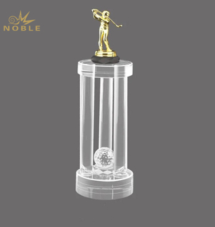 Noble Crystal Golf Ball And Crystal Column On Metal Base Golf Trophy Award