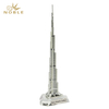 Dubai Famous Land Mark Gift Tourist Souvenir Metal Burj Khalifa Tower on Crystal Base