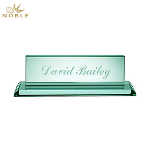 Noble Jade Glass Name Plate With Custom Bespoke Logo Promotional Business Gift Office Desk Decoration Hand Craft