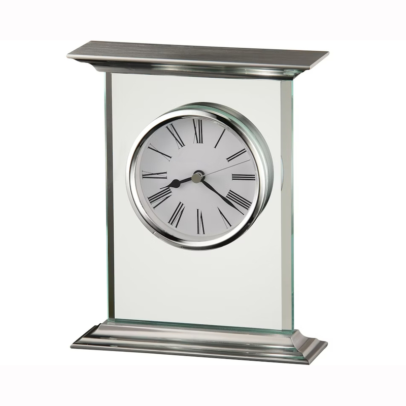 Noble Manufacturer Crystal Glass Clock With Metal Base Business Gift Customized Bespoke Logo Office Decoration Trophy Award Hand Craft Desk Gift