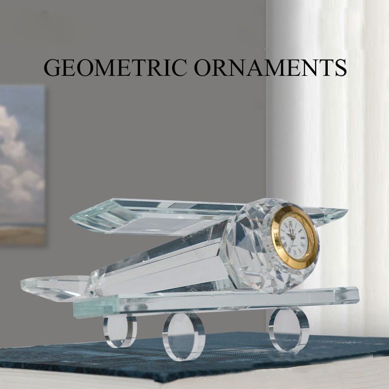 Noble Manufacturer Crystal Airplane Clock Business Gift Customized Bespoke Logo Office Decoration Trophy Award Hand Craft Desk Gift