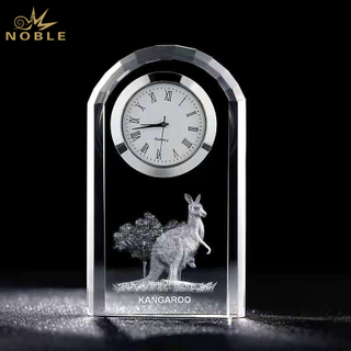 Noble Manufacturer Crystal Glass Clock Business Gift Customized Bespoke Logo Office Decoration Trophy Award Hand Craft Plaque