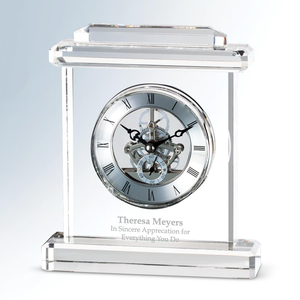 Noble Manufacturer Crystal Glass Clock Business Gift Customized Bespoke Logo Office Decoration Trophy Award Hand Craft Plaque Tabletop clock