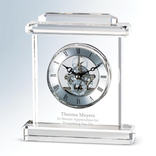 Noble Manufacturer Crystal Glass Clock Business Gift Customized Bespoke Logo Office Decoration Trophy Award Hand Craft Plaque Tabletop clock