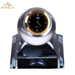 Noble Manufacturer Crystal Glass Clock Business Gift Customized Bespoke Logo Office Decoration Trophy Award Hand Craft Ball Tabletop clock