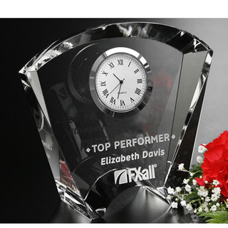 Noble Crystal Glass Clock Business Gift Customized Bespoke Logo Office Decoration Trophy Award Tabletop clock