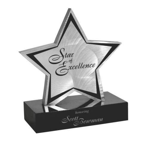 Crystal With High Quality Silver Metal Aluminum Star Custom Bespoke Etched Logo Business Gift Craft Trophy Awards