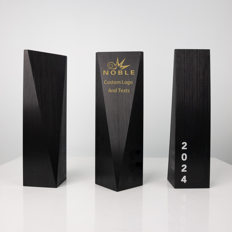 High Quality Black Metal Aluminum Tower Custom Bespoke Etched Logo Business Gift Craft Trophy Awards