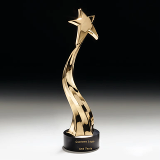 High Quality Customized Shape Gold Silver Metal Star Business Gift With Black Crystal Base Custom Logo Trophy Awards