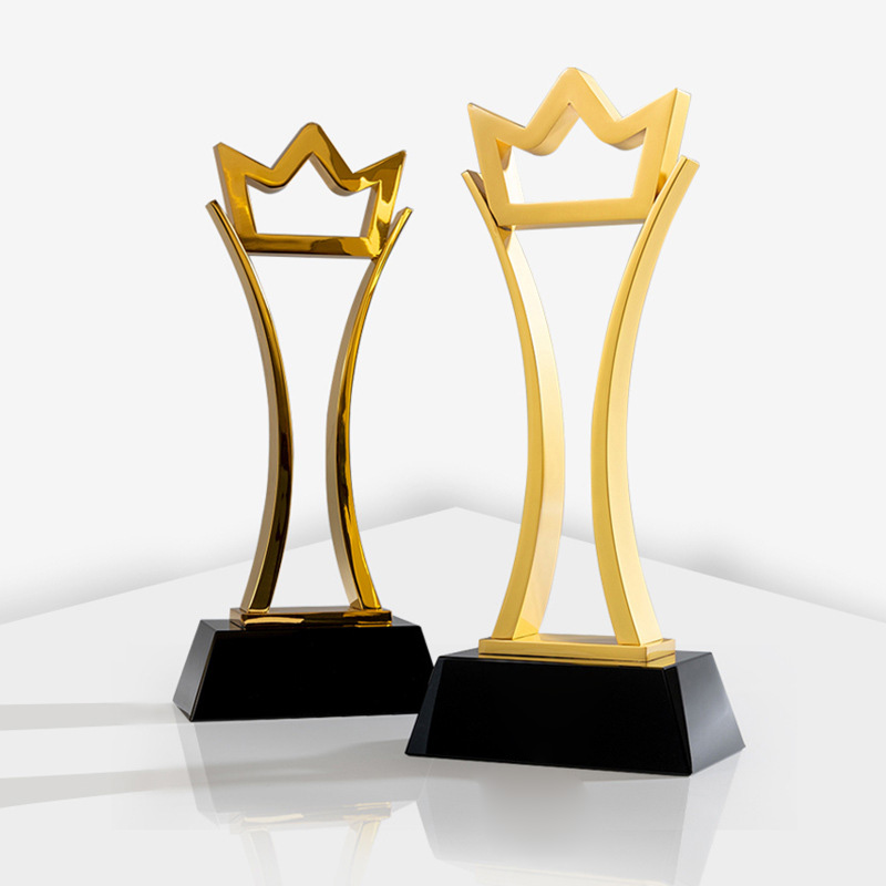 High Quality Customized Shape Gold Silver Bronze Metal Crown With Crystal Base Business Gift Custom Logo Trophy Award