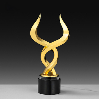 High Quality Customized Twisted Shape Gold Silver Bronze Metal Abstract Ox Horn Business Gift Custom Logo Trophy Awards