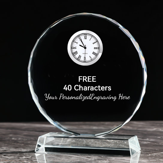 Noble Manufacturer Crystal Glass Clock Business Gift Customized Bespoke Logo Office Decoration Trophy Award Hand Craft Desk Gift