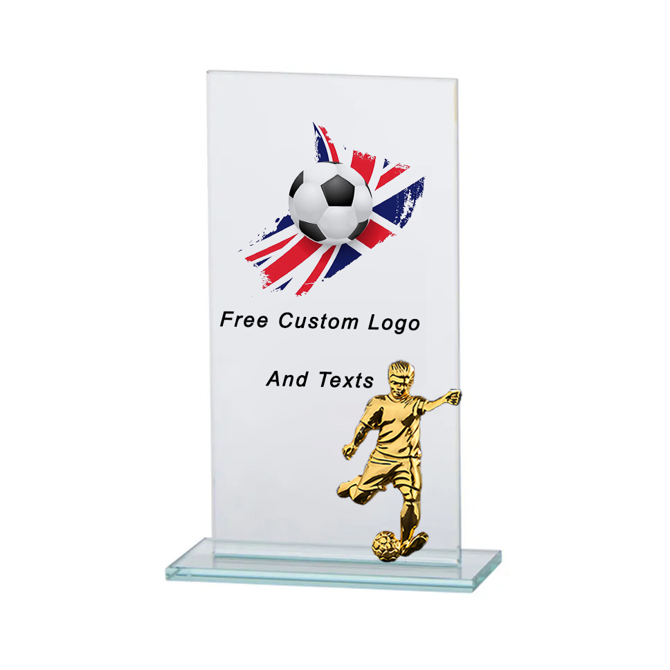 Noble Manufacturer Wholesale Cheap Glass Plaque With Custom Printing Logo UK Gift Personalized Hand Crafts Soccer Trophy Award