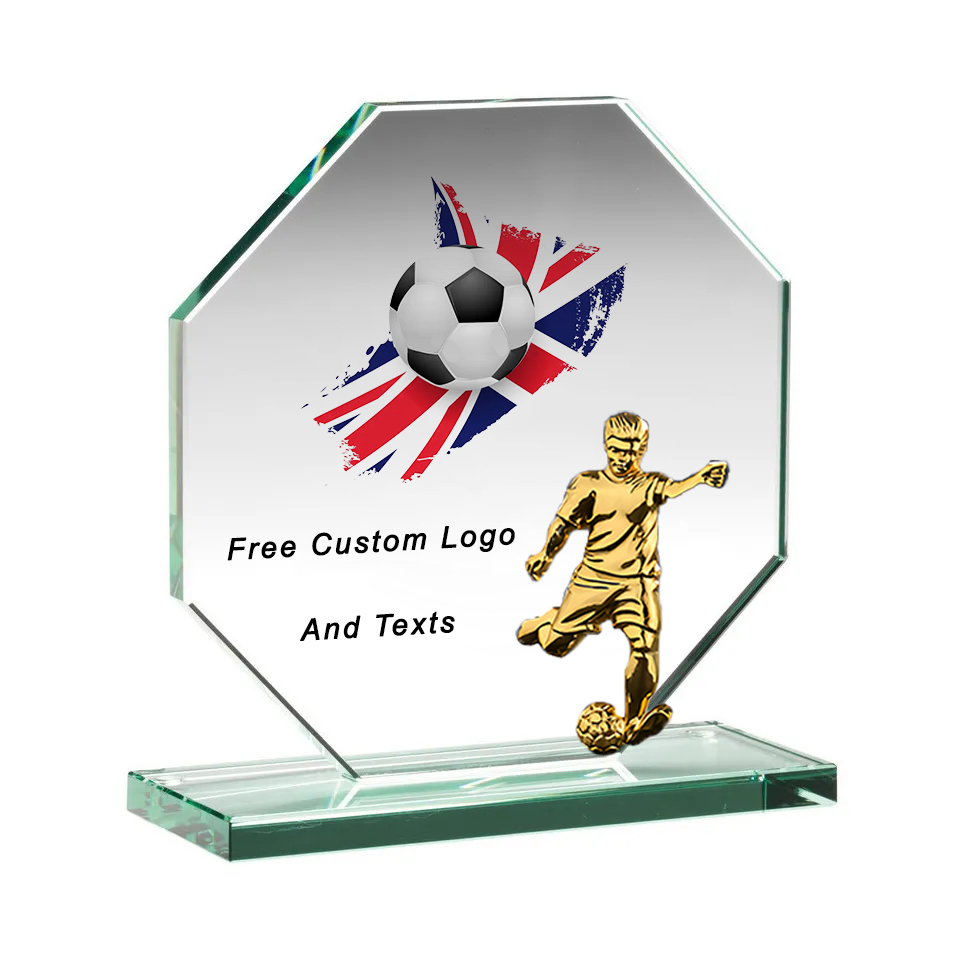 Noble Manufacturer Wholesale Glass Plaque With Custom Printing Logo UK Gift Personalized Sports Soccer Trophy Award Hand Crafts
