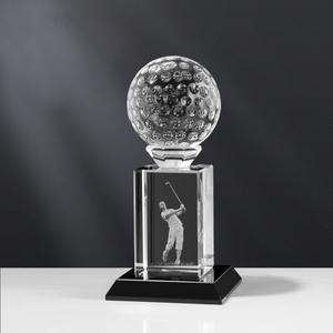Noble High Quality Crystal Cube Golf Ball Golfer Sports Awards Custom Bespoke Logo Golf A Hole in One Trophy Awards
