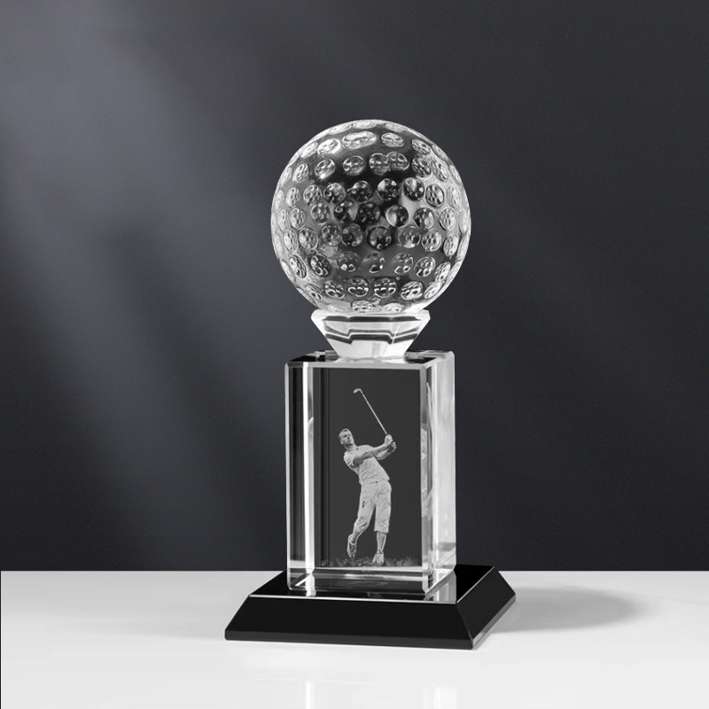 Noble High Quality Crystal Cube Golf Ball Golfer Sports Awards Custom Bespoke Logo Golf A Hole in One Trophy Awards