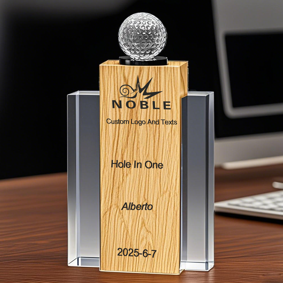 Noble High Quality Crystal Cube Golf Ball Golfer Sports Awards Custom Bespoke Logo Golf A Hole in One Trophy Awards