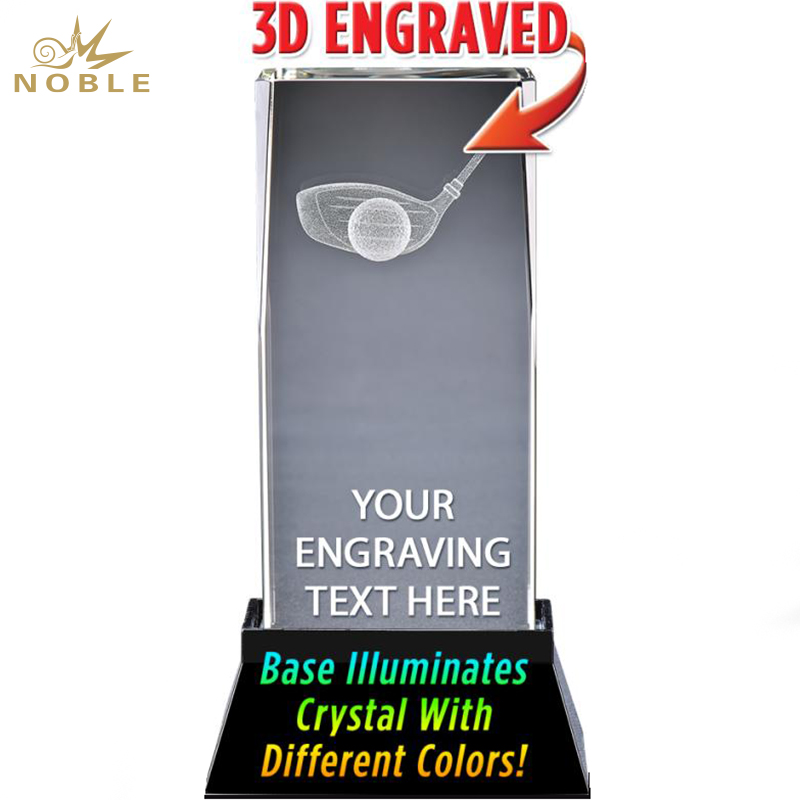 Noble Crystal Cube 3D laser Golf Custom Logo Golf Trophy Awards