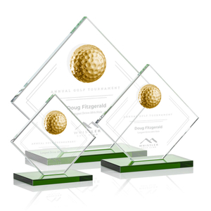 Noble High Quality Gold Golf Ball with Glass Plaque Business Gift Sports Awards Custom Bespoke Logo Golf A Hole in One Trophy Hand Craft
