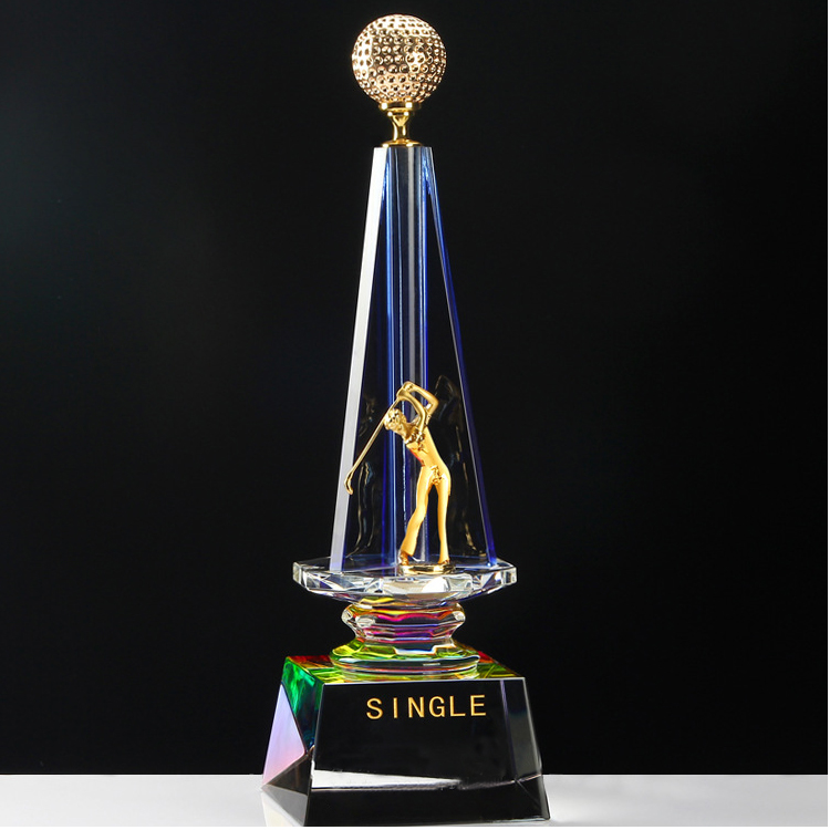 Noble Manufacturer Metal Golf Figure Crystal Glass outdoor Sports Customized Personalized Bespoke Logo Golf Trophy Award