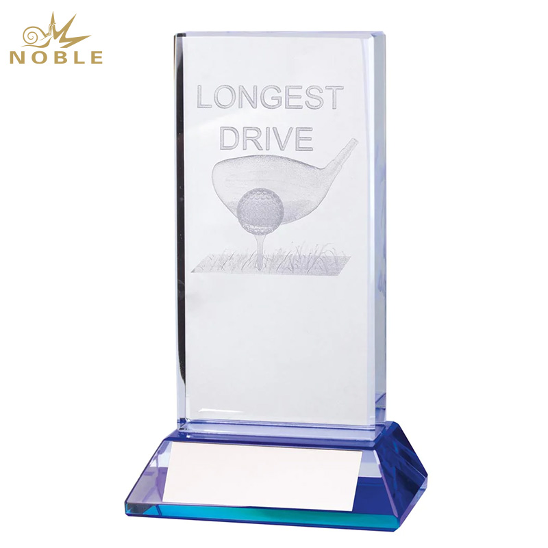 Noble Manufacturer Longest Drive Crystal Glass Plaque Sports Gift Custom Bespoke Logo Golf Trophy Award Hand Craft