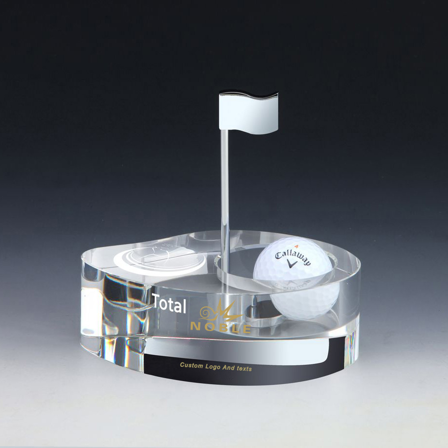 Noble High Quality K9 Crystal Business Gift Sports Awards Custom Bespoke Logo Golf A Hole in One Trophy Hand Craft